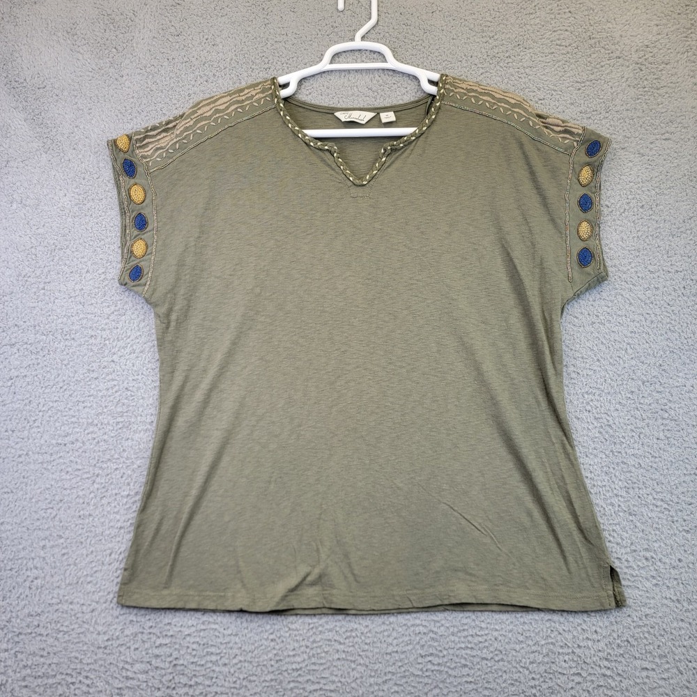 Cafe Marrakesh Women's Top Shirt Plus Size 1X Green‎ Beaded Boho Retro Y2K